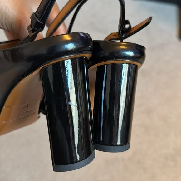 ROBERT CLERGERIE Kyra Spazzolato Slingback Patent Leather Mule Heels Black 7.5